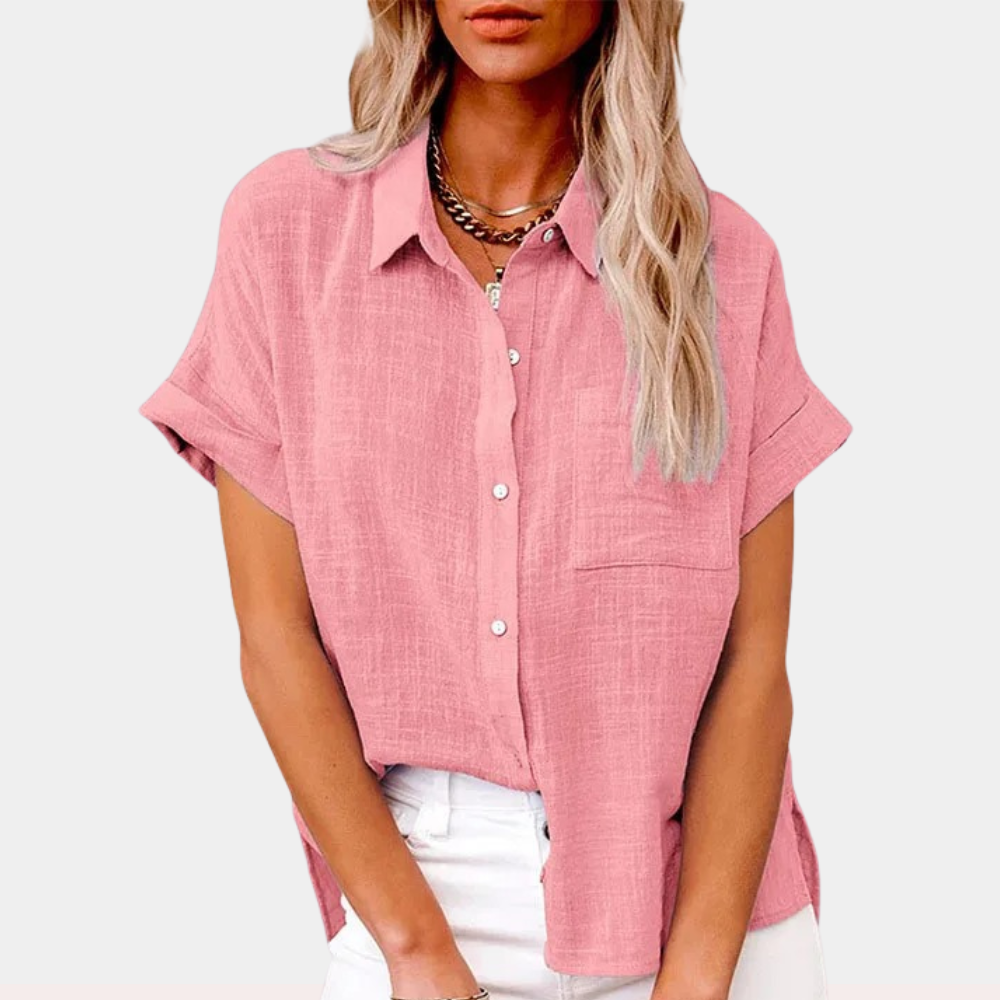Women's Short Sleeve Summer Blouse – Relaxed Button Front Blouse