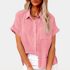 Women's Short Sleeve Summer Blouse – Relaxed Button Front Blouse