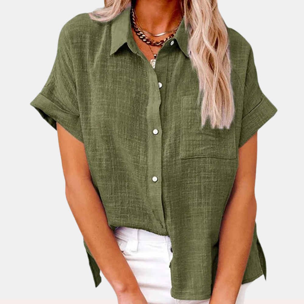 Women's Short Sleeve Summer Blouse – Relaxed Button Front Blouse