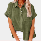 Women's Short Sleeve Summer Blouse – Relaxed Button Front Blouse