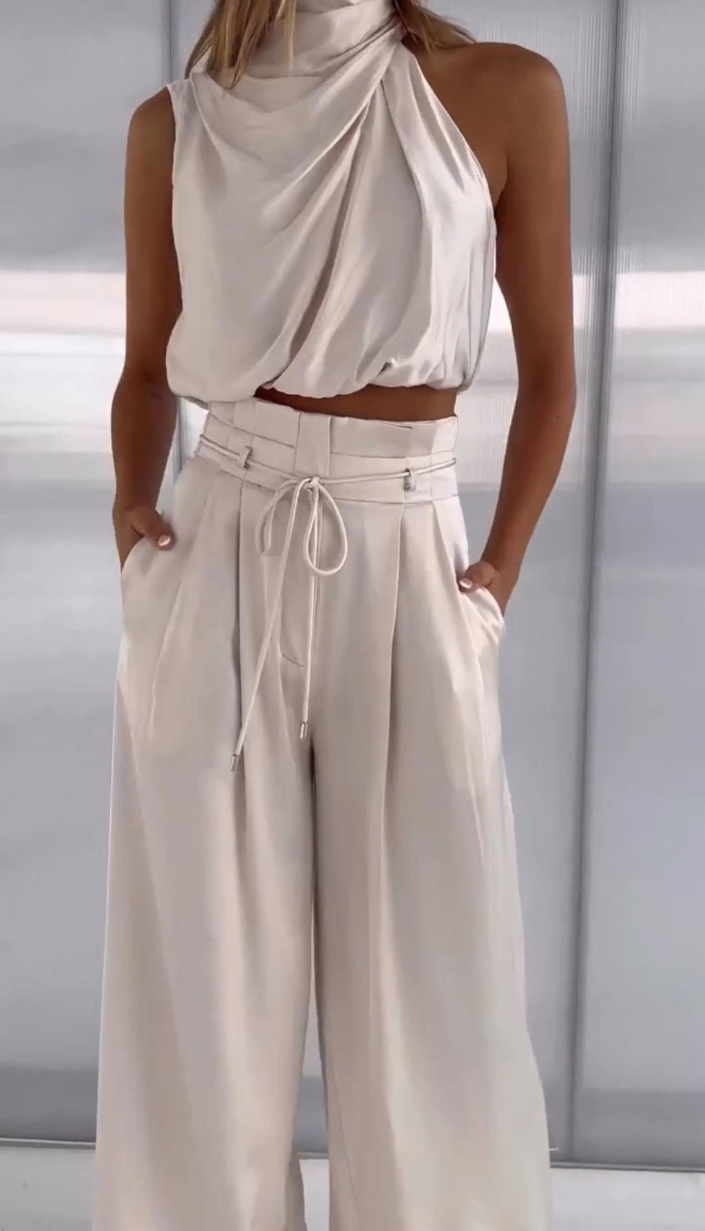 Women's Satin Two-Piece Set – Halter Pants Set