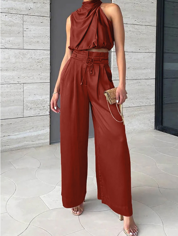 Women's Satin Two-Piece Set – Halter Pants Set