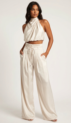 Women's Satin Two-Piece Set – Halter Pants Set