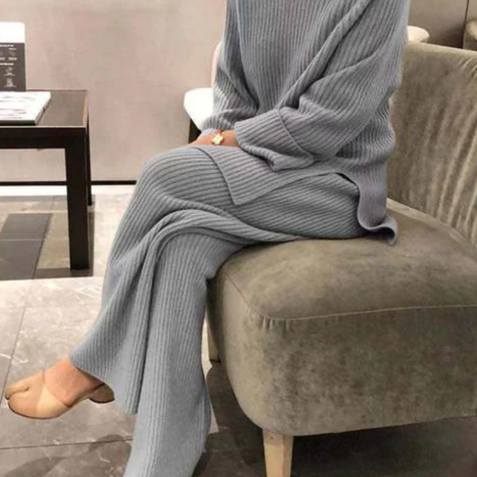 Women's Knit Lounge Set – Relaxed Sweater & Wide Leg Pants Set