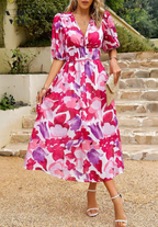 Women's Floral Midi Dress – Elegant Occasion Dress – Olivia