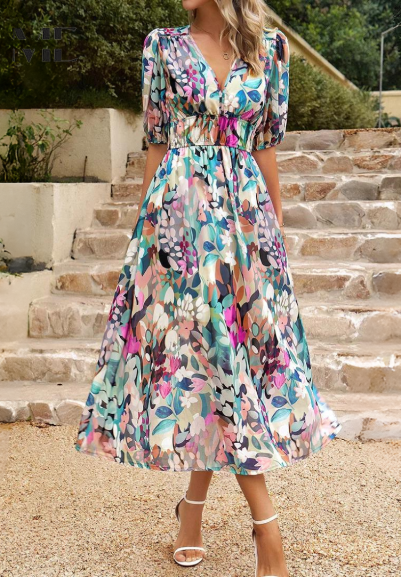 Women's Floral Midi Dress – Elegant Occasion Dress – Olivia