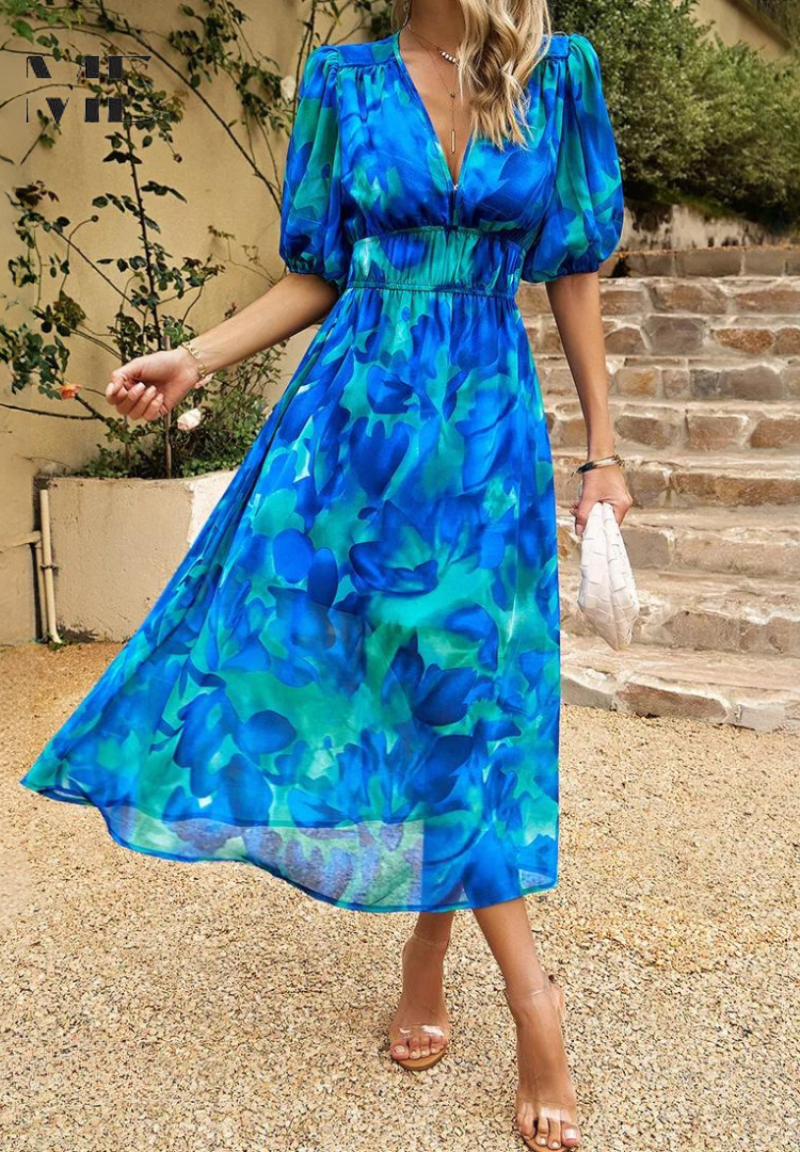Women's Floral Midi Dress – Elegant Occasion Dress – Olivia