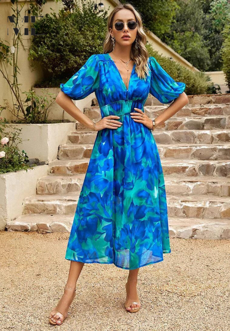 Women's Floral Midi Dress – Elegant Occasion Dress – Olivia