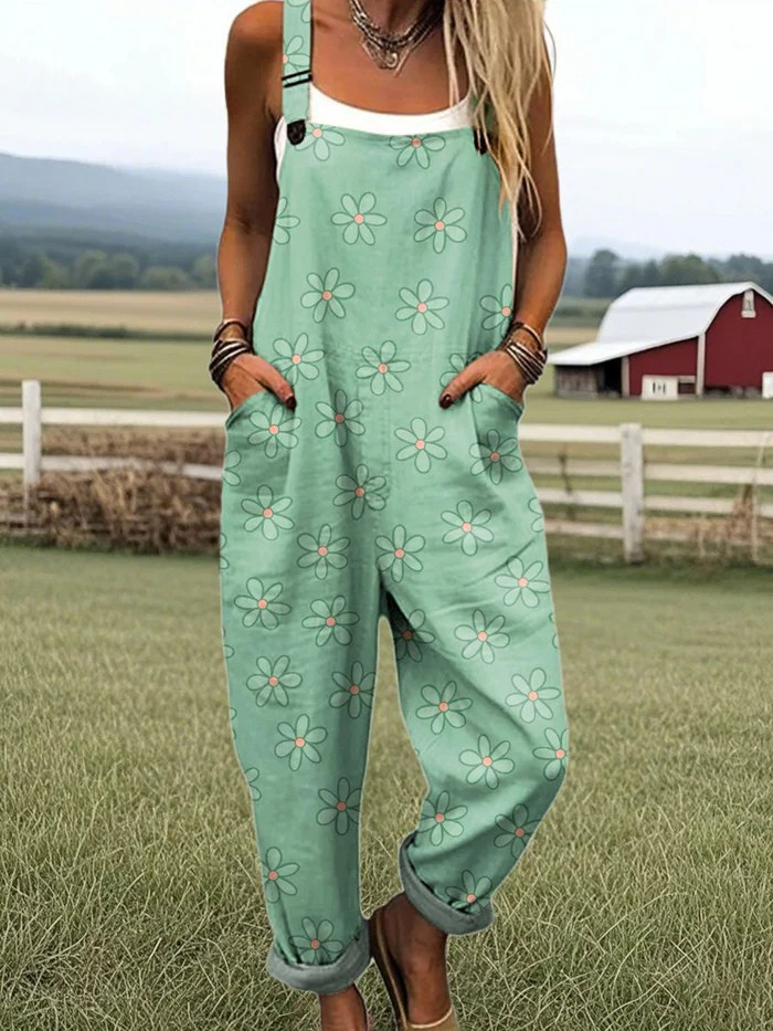 Women's Printed Jumpsuit – Meadow Print Summer Jumpsuit – Madeline