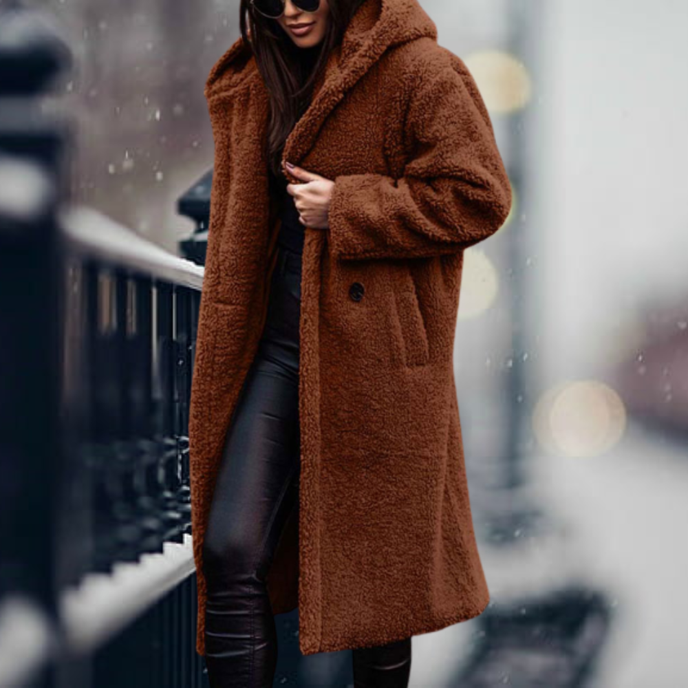 Women's Fluffy Hooded Winter Coat – Longline Cold Weather Jacket