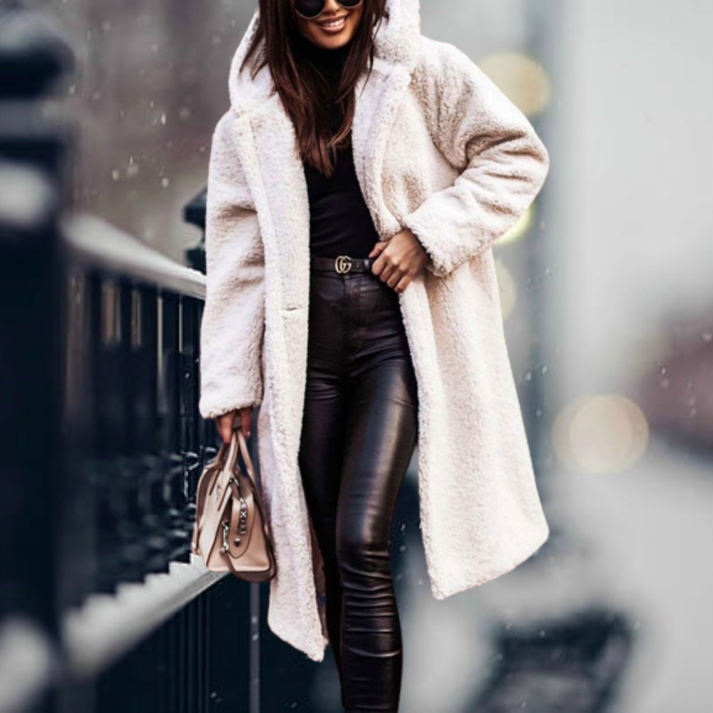 Women's Fluffy Hooded Winter Coat – Longline Cold Weather Jacket