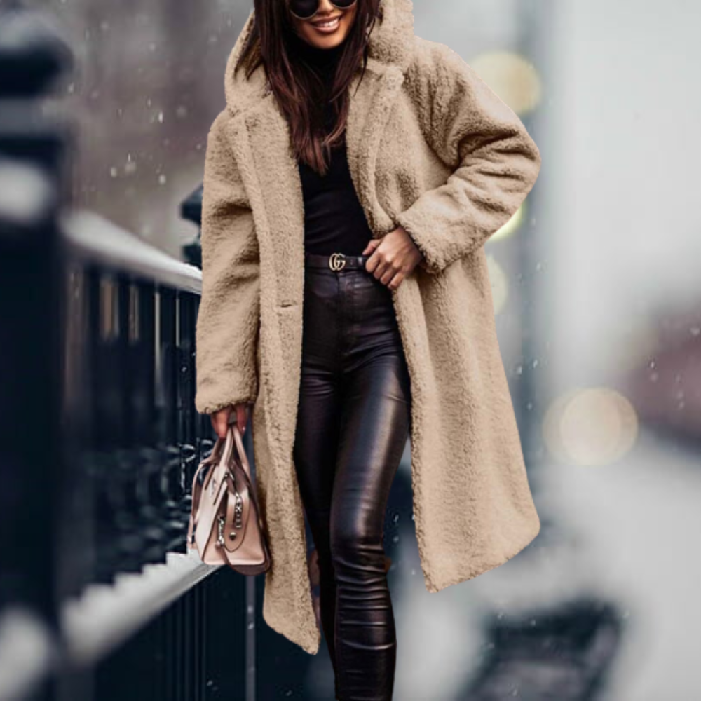 Women's Fluffy Hooded Winter Coat – Longline Cold Weather Jacket