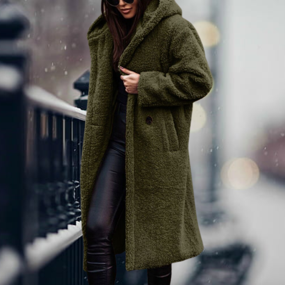 Women's Fluffy Hooded Winter Coat – Longline Cold Weather Jacket