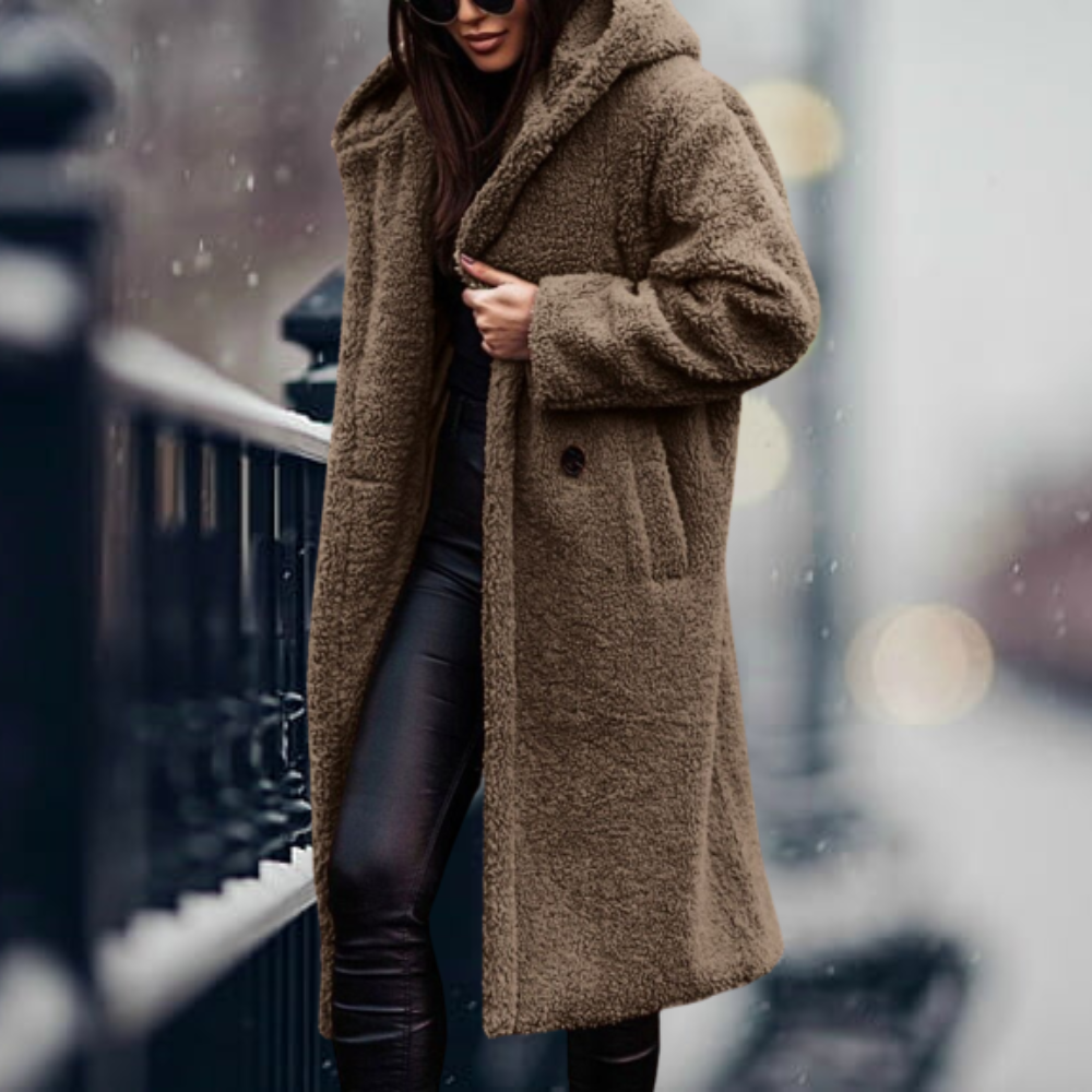 Women's Fluffy Hooded Winter Coat – Longline Cold Weather Jacket