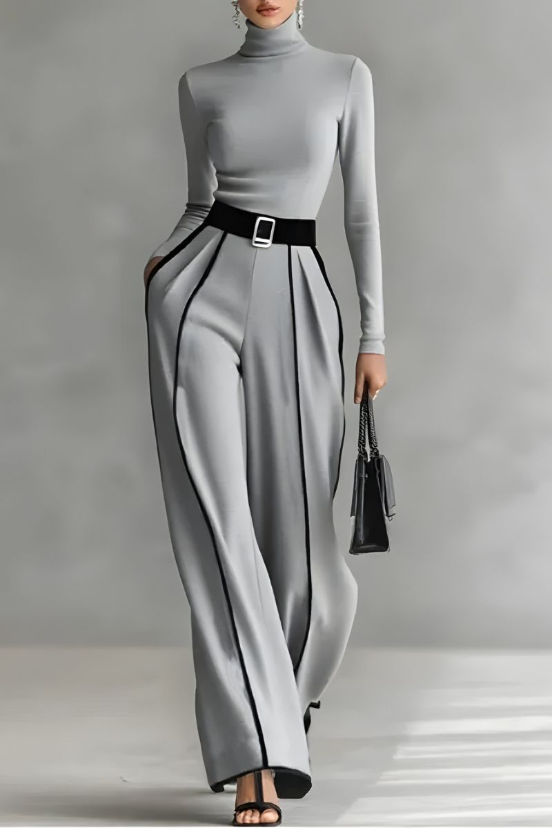 Women's Collared Wide Leg Jumpsuit – Tailored High Neck Formal Jumpsuit