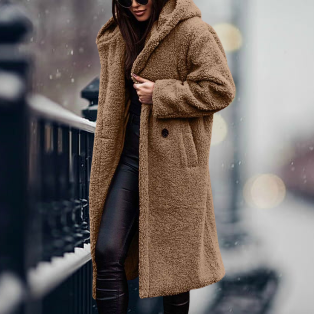Women's Fluffy Hooded Winter Coat – Longline Cold Weather Jacket