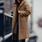 Women's Fluffy Hooded Winter Coat – Longline Cold Weather Jacket