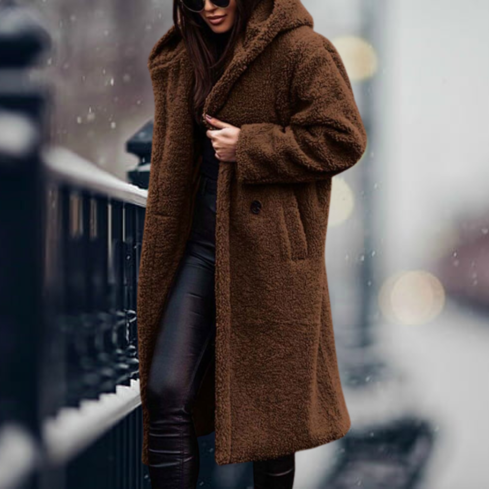 Women's Fluffy Hooded Winter Coat – Longline Cold Weather Jacket