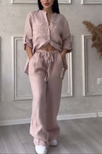 Women's Long Sleeve Blouse Set – Relaxed Top & Wide Leg Trousers