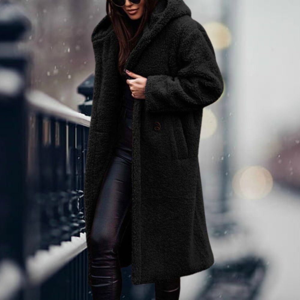 Women's Fluffy Hooded Winter Coat – Longline Cold Weather Jacket