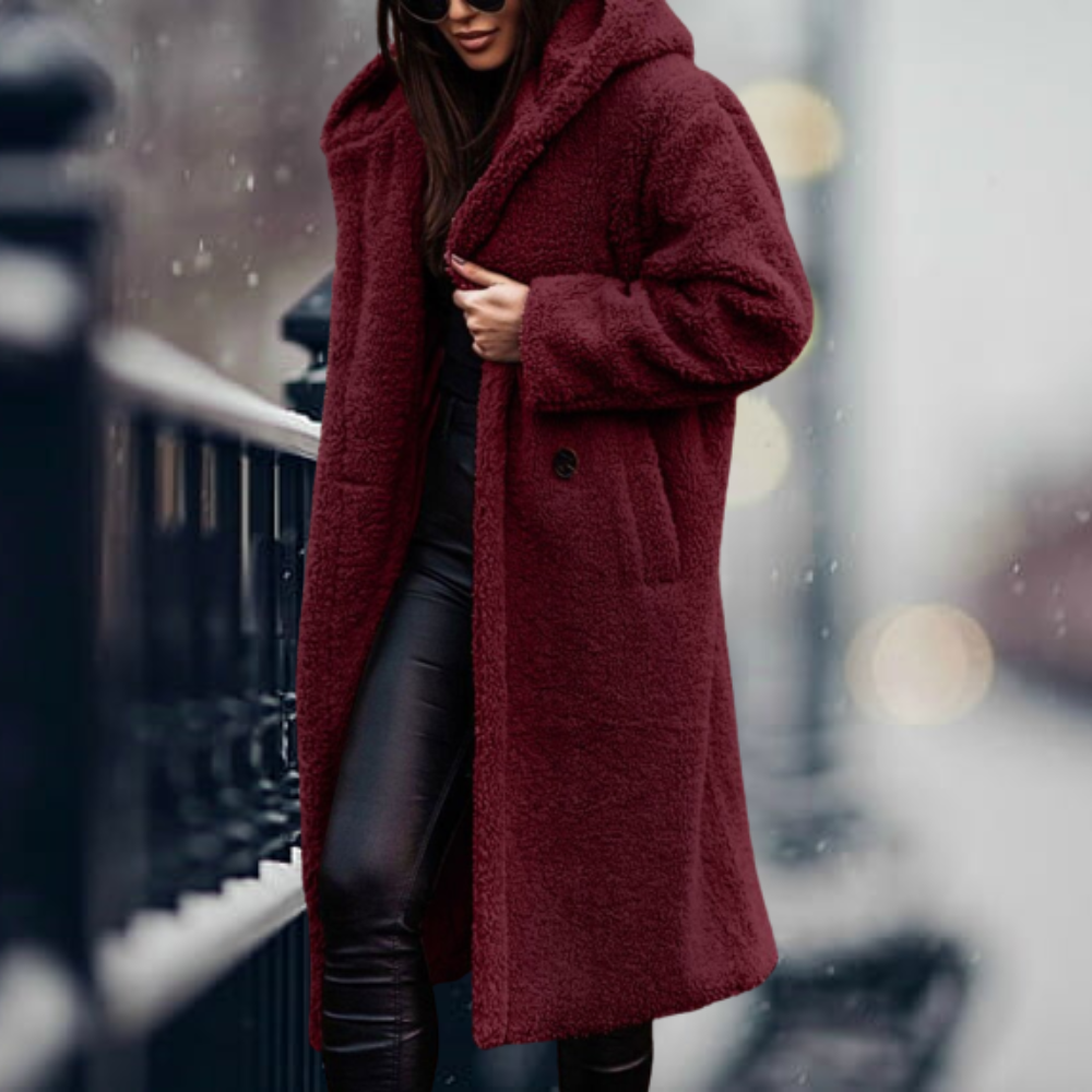 Women's Fluffy Hooded Winter Coat – Longline Cold Weather Jacket