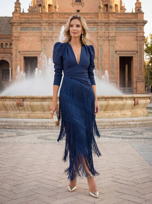 Women's Flowy Wedding Guest Midi Dress – Formal Cocktail Occasion Dress