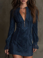 Women's Suede Look Mini Dress – Lace Trim Dress