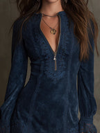 Women's Suede Look Mini Dress – Lace Trim Dress