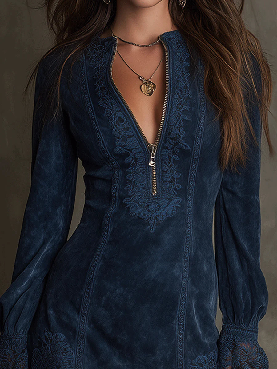 Women's Suede Look Mini Dress – Lace Trim Dress