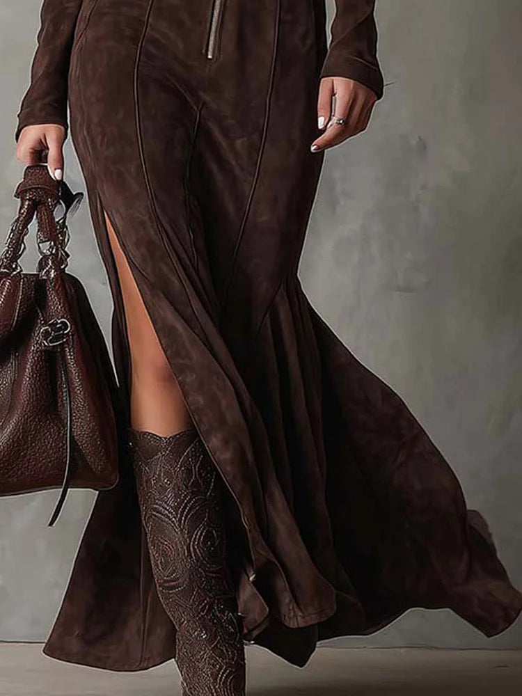 Women's Belted Maxi Dress – High Slit Occasion Dress