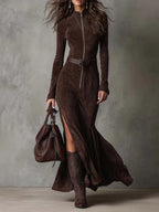 Women's Belted Maxi Dress – High Slit Occasion Dress
