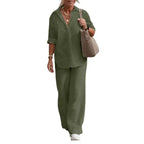 Women's Relaxed Blouse & Pants Set – Wide Leg Two-Piece Matching Set