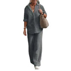 Women's Relaxed Blouse & Pants Set – Wide Leg Two-Piece Matching Set
