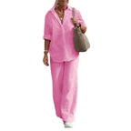 Women's Relaxed Blouse & Pants Set – Wide Leg Two-Piece Matching Set