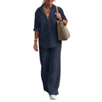 Women's Relaxed Blouse & Pants Set – Wide Leg Two-Piece Matching Set