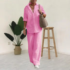 Women's Relaxed Blouse & Pants Set – Wide Leg Two-Piece Matching Set