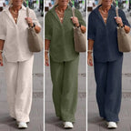 Women's Relaxed Blouse & Pants Set – Wide Leg Two-Piece Matching Set