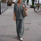 Women's Relaxed Blouse & Pants Set – Wide Leg Two-Piece Matching Set