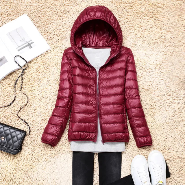 Women's Packable Down Coat – Ultra-Light Hooded Puffer