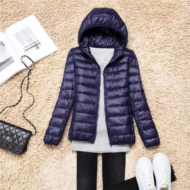 Women's Packable Down Coat – Ultra-Light Hooded Puffer