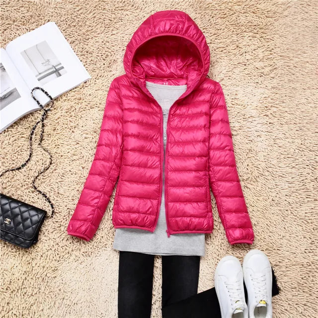 Women's Packable Down Coat – Ultra-Light Hooded Puffer
