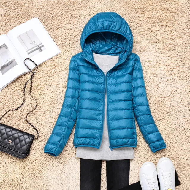 Women's Packable Down Coat – Ultra-Light Hooded Puffer