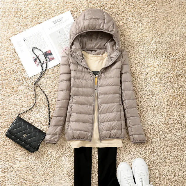 Women's Packable Down Coat – Ultra-Light Hooded Puffer