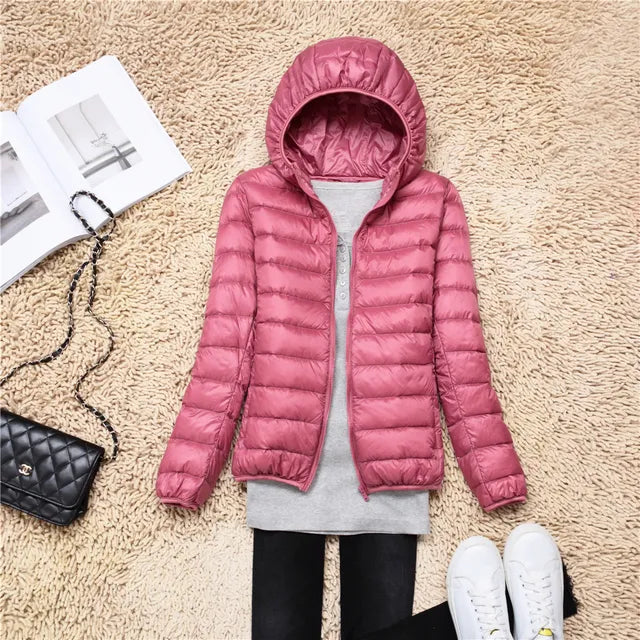 Women's Packable Down Coat – Ultra-Light Hooded Puffer
