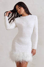 Women's Halter Mini Dress – Feather Trim Party Dress – Claudia