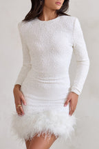 Women's Halter Mini Dress – Feather Trim Party Dress – Claudia