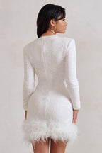 Women's Halter Mini Dress – Feather Trim Party Dress – Claudia