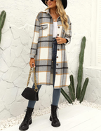 Women's Relaxed Plaid Coat – Long Button Front Winter Overcoat
