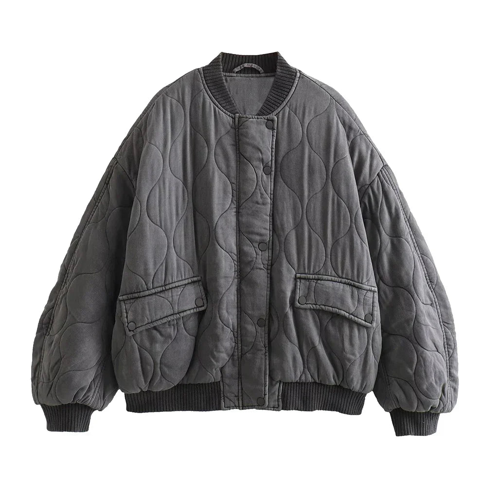 Women's Quilted Bomber Jacket – Oversized Zip-Up Jacket