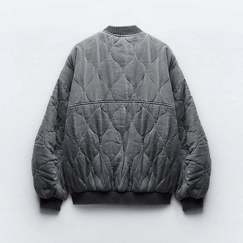 Women's Quilted Bomber Jacket – Oversized Zip-Up Jacket